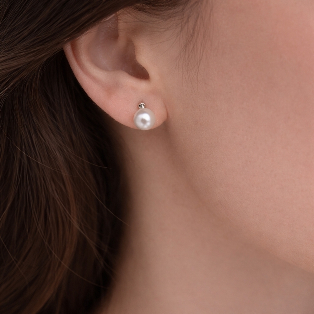 Elegant Silver and White Pearl Stud Earrings